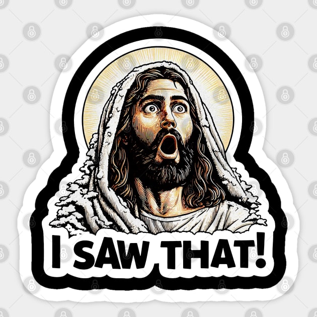 I SAW THAT Jesus meme Snowing Christmas Wow Sticker by Plushism